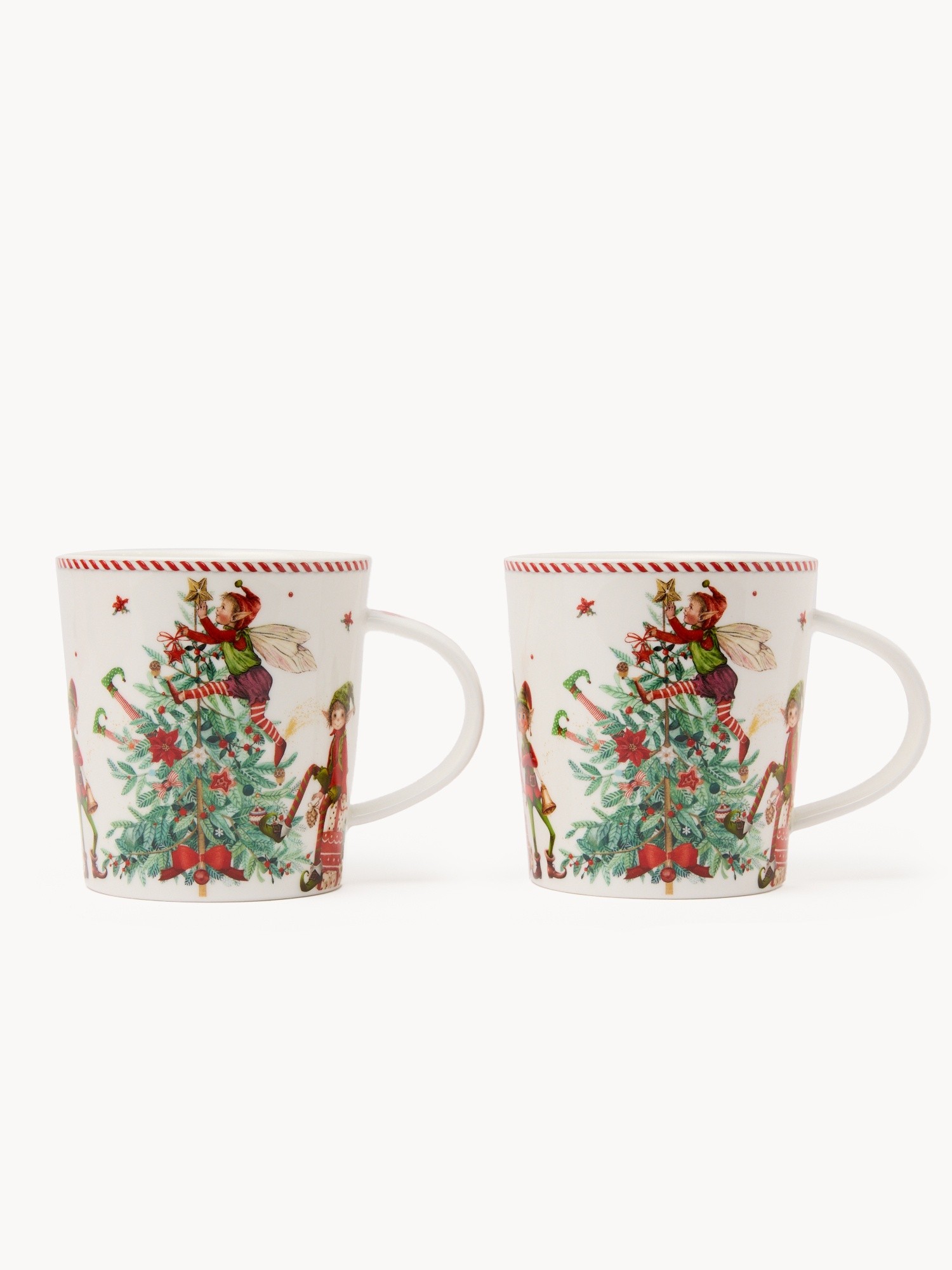 Set of 2 porcelain mugs with a Christmas motif, Multicolor, large image number 0