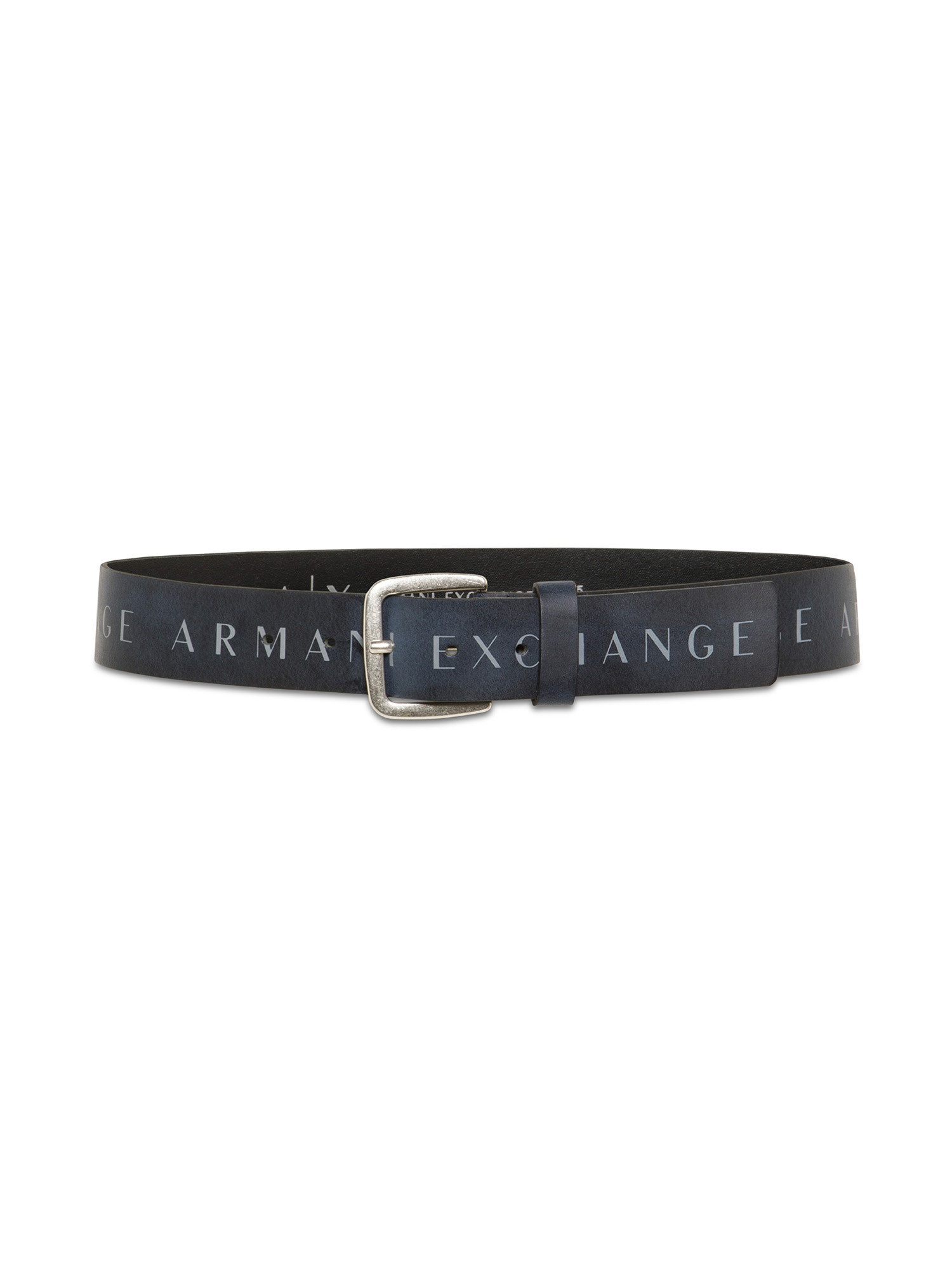 Armani Exchange - Leather belt with printed logo, Dark Blue, large image number 1