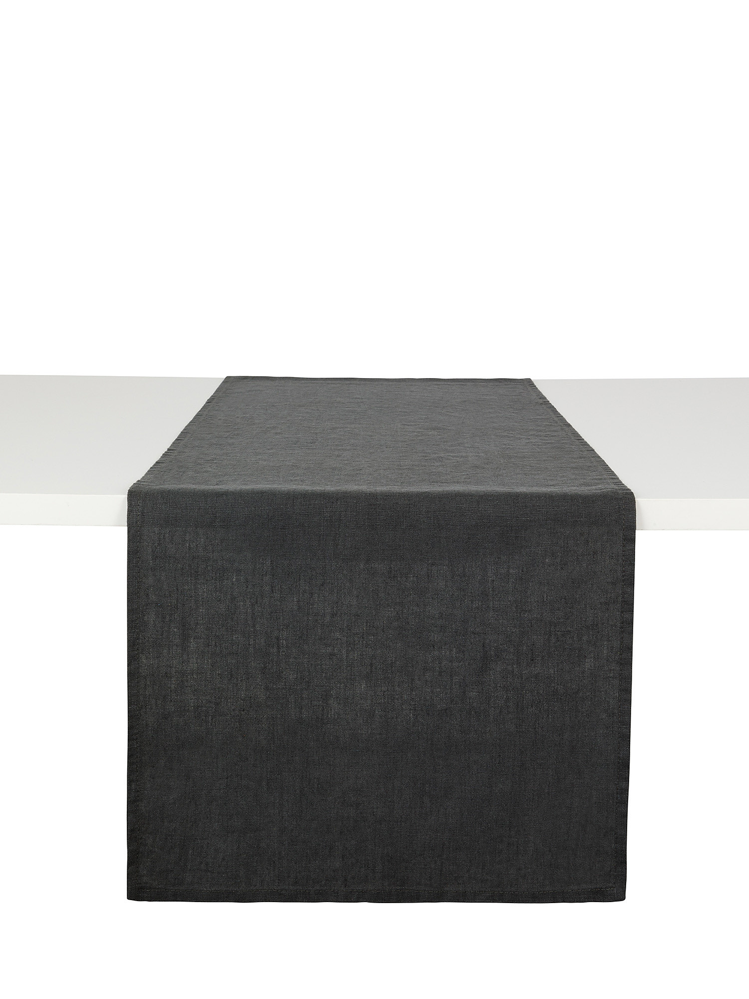 Plain washed linen table runner, Dark Grey, large image number 0