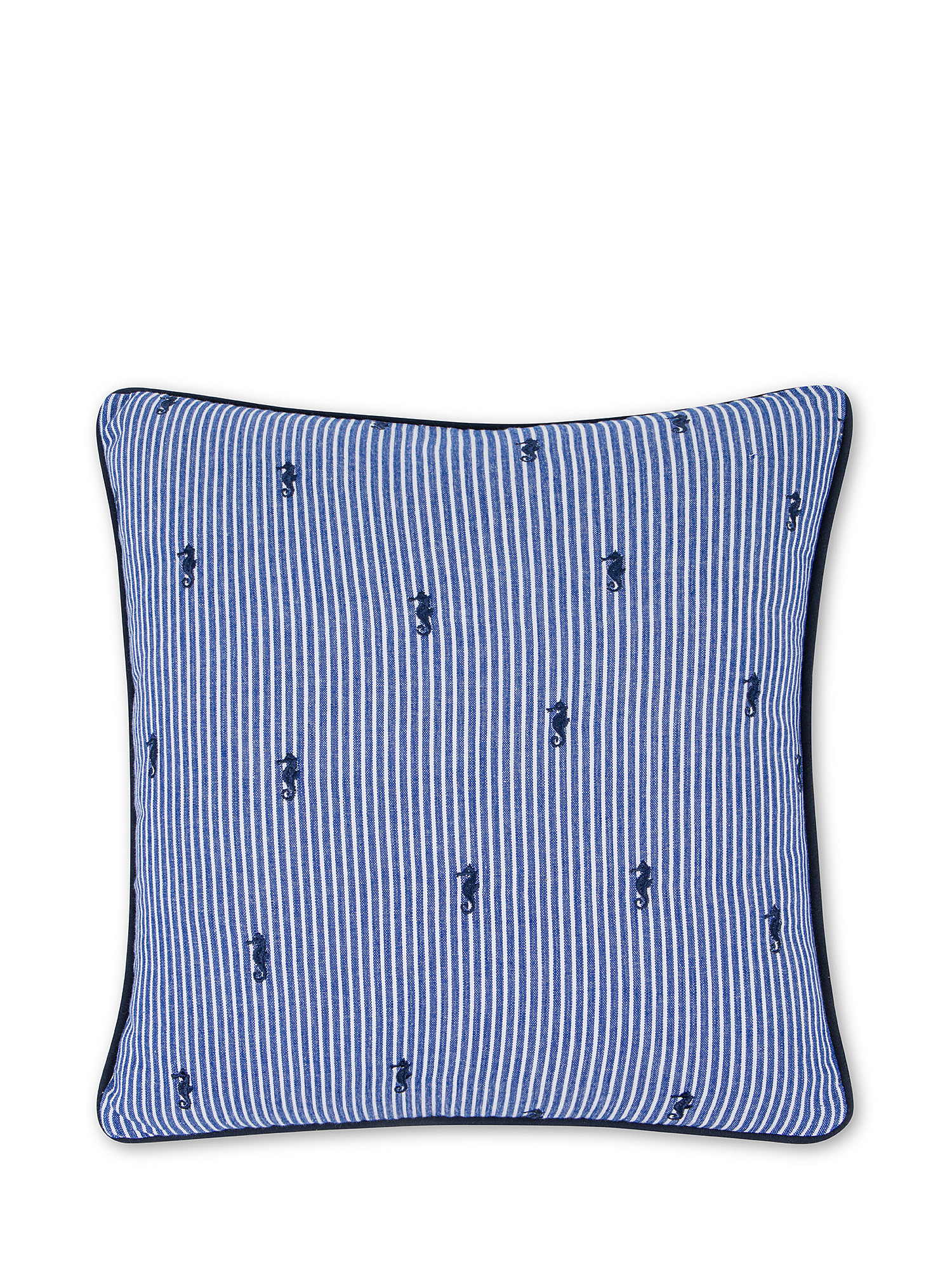 Cuscino 45x45 cm in cotone con ricami, Bianco/Blu, large image number 0
