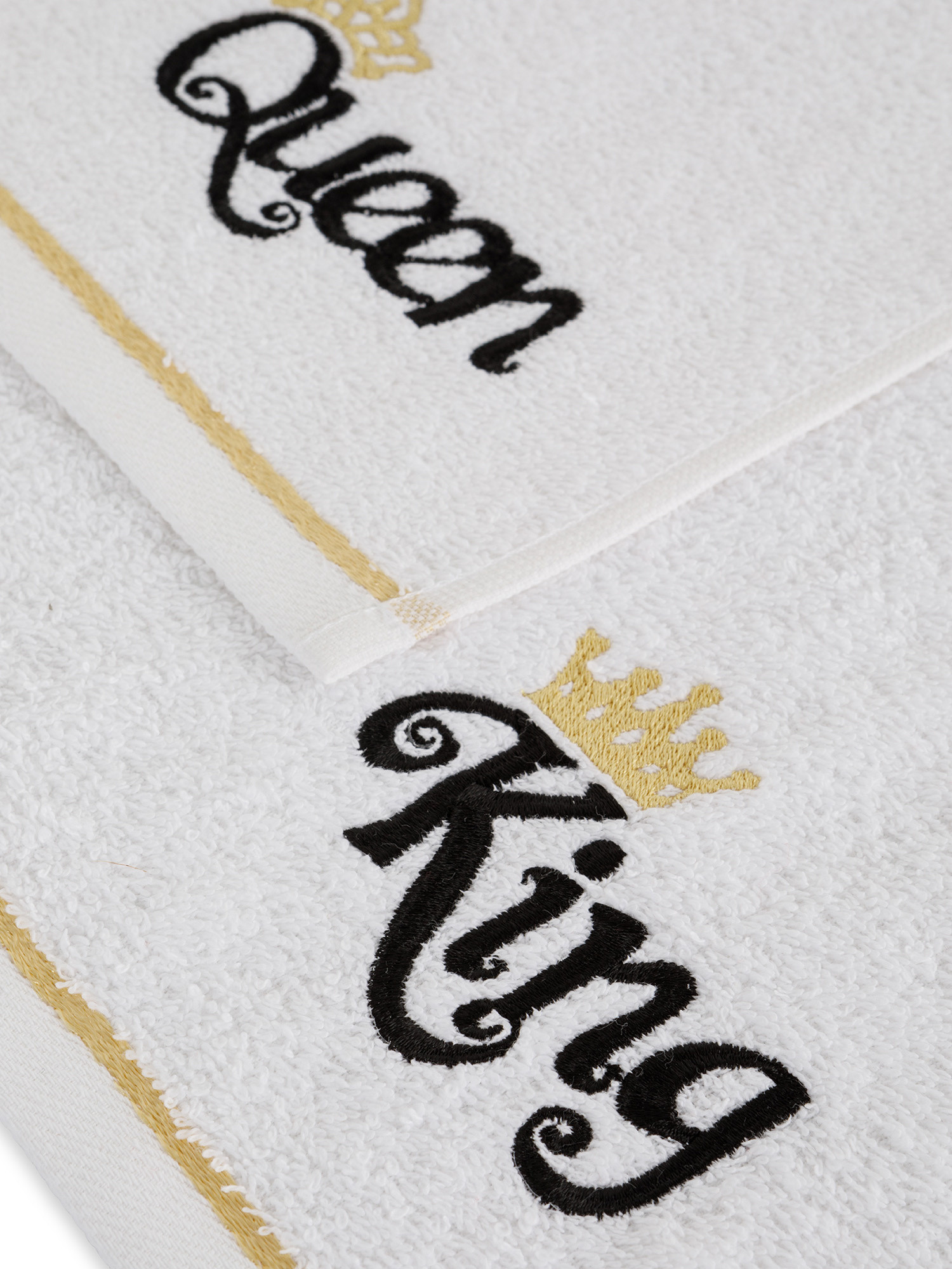 Set 2 asciugamani ricamo King&Queen, Bianco, large image number 3