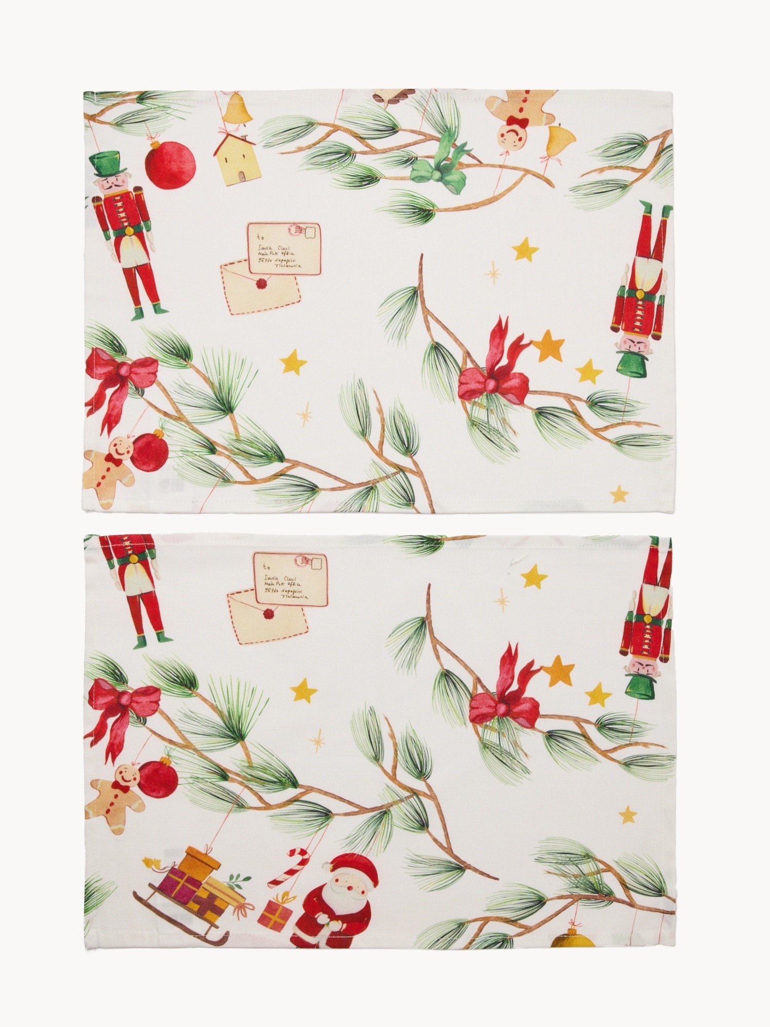 Set of 2 pure cotton Panama-weave placemats with Christmas print, Multicolor, large image number 0