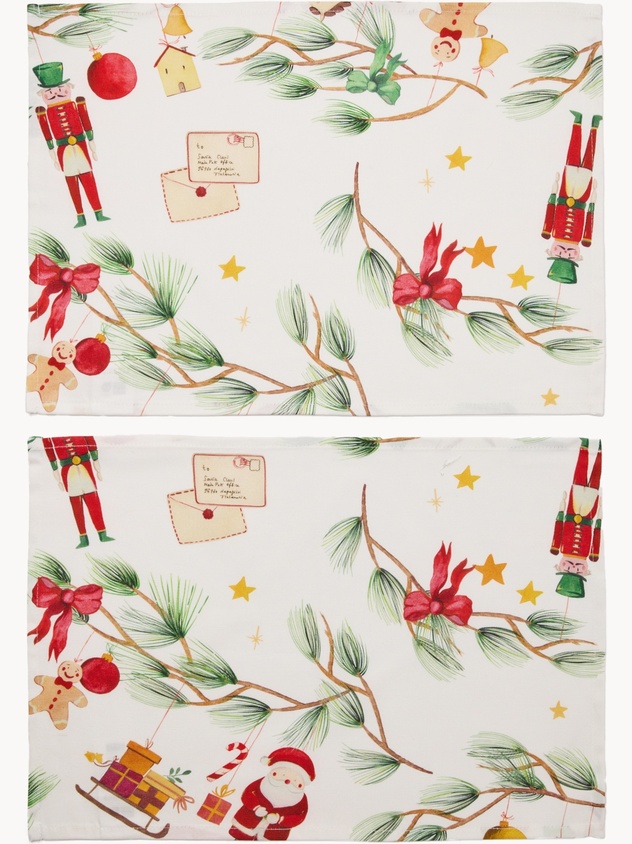 Set of 2 pure cotton Panama-weave placemats with Christmas print