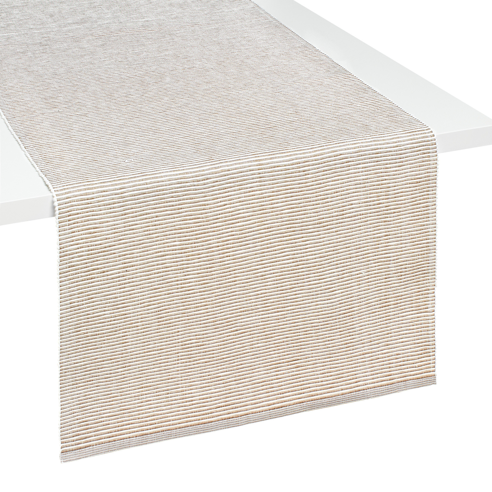 Ribbed table runner in 100% cotton, White / Beige, large image number 0