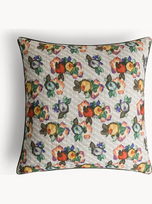 45x45 cm velvet cushion with contrasting print and piping