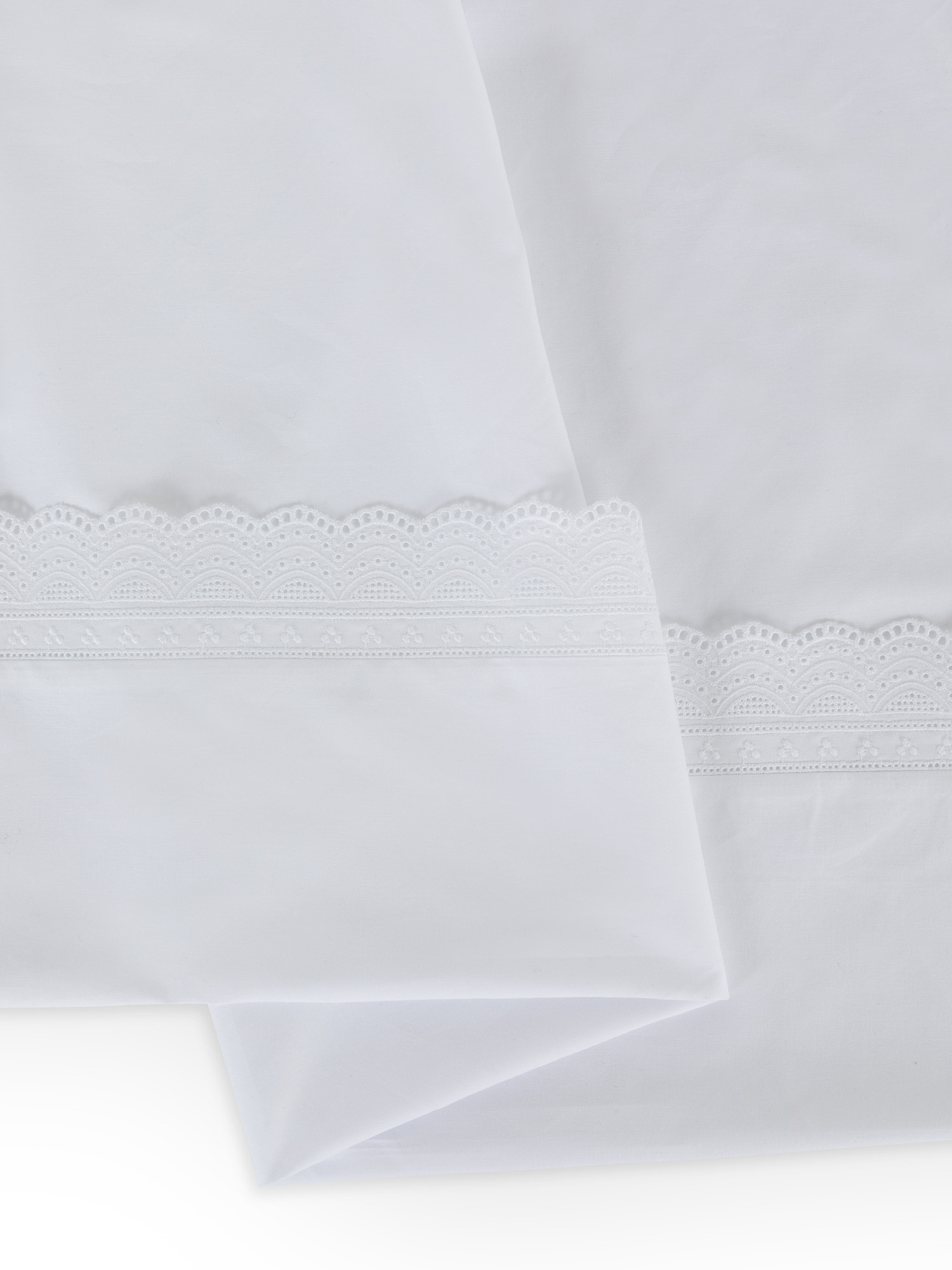 Parure lenzuolo cotone percalle ricamo sangallo, Bianco, large image number 1