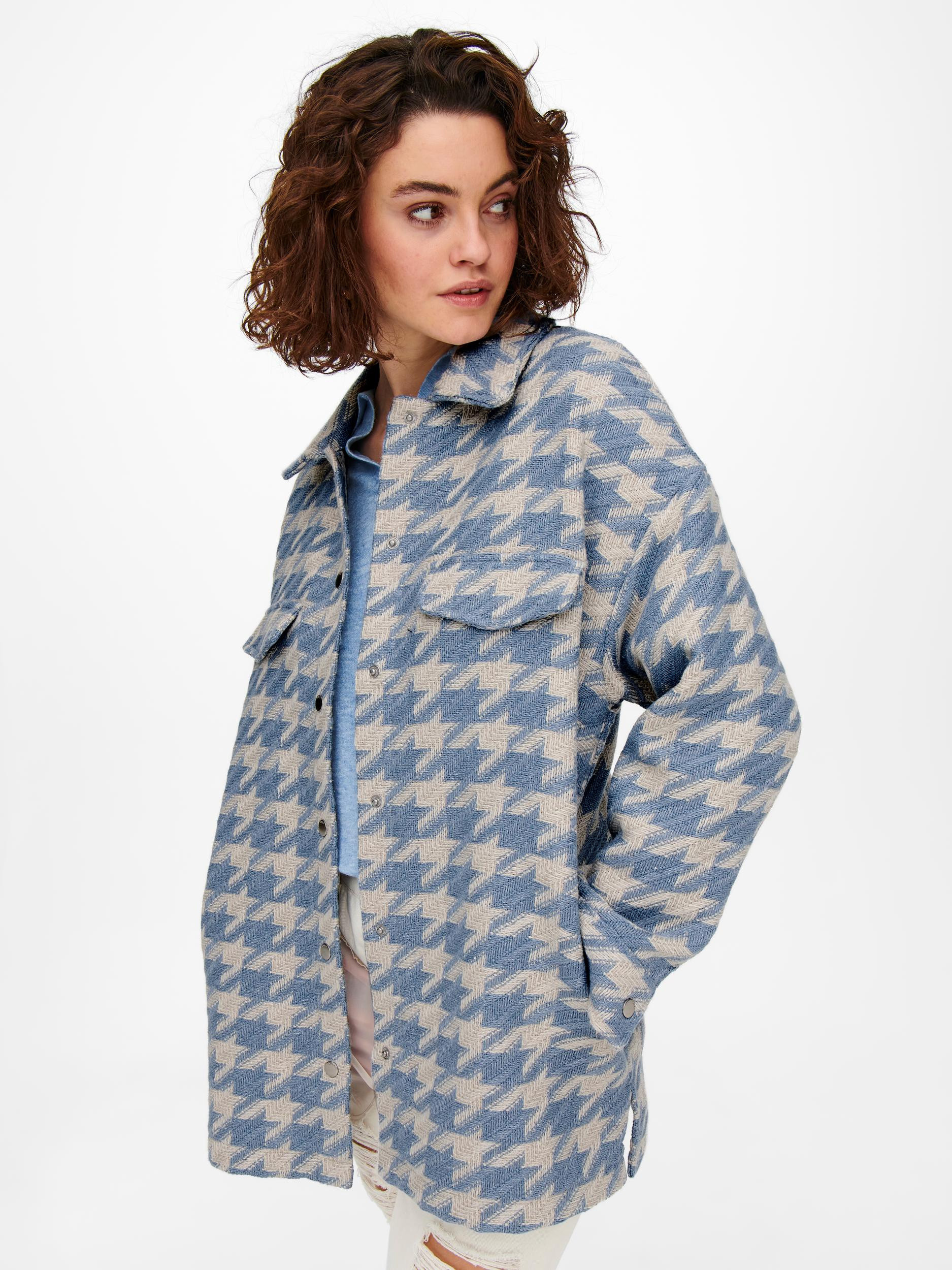 Long jacket pied-de-poule, Light Blue, large image number 4