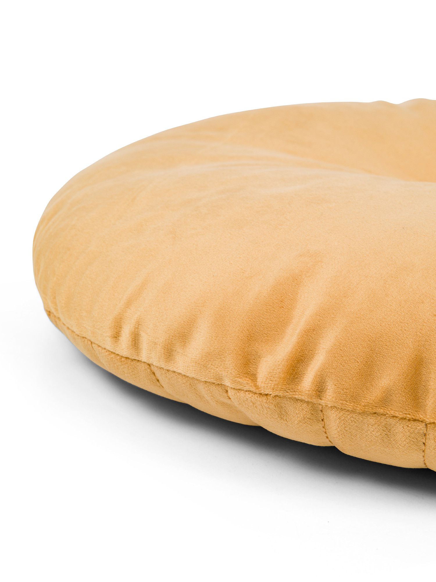 Round solid color velvet cushion, Ocra Yellow, large image number 2