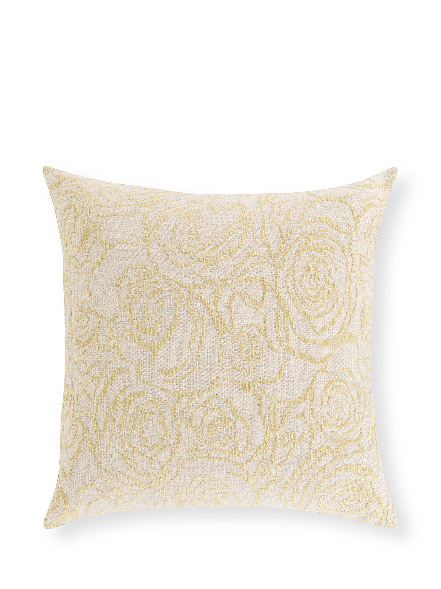 Cotton jacquard cushion with rose motif 45x45cm, Beige, large image number 0