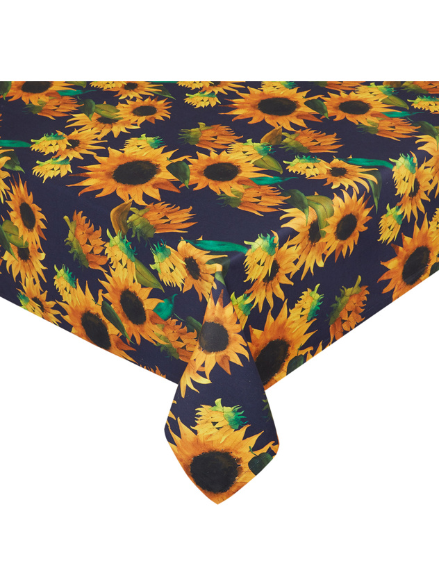 Water-repellent cotton twill tablecloth with sunflowers print
