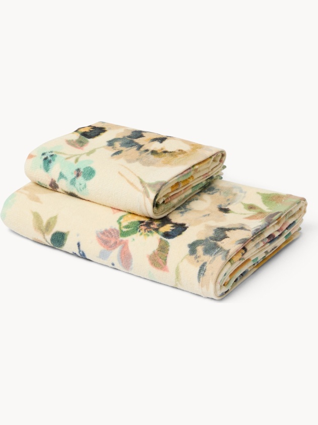 Asciugamano in velour di cotone con stampa floreale retr&ograve; - Prezzo di lancio