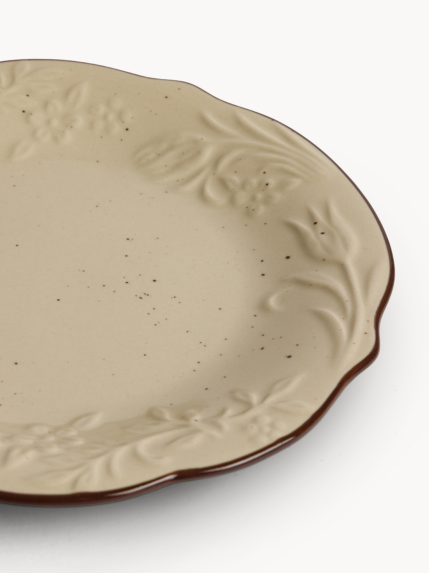 Piatto frutta in stoneware con filo marrone, Beige chiaro, large image number 1
