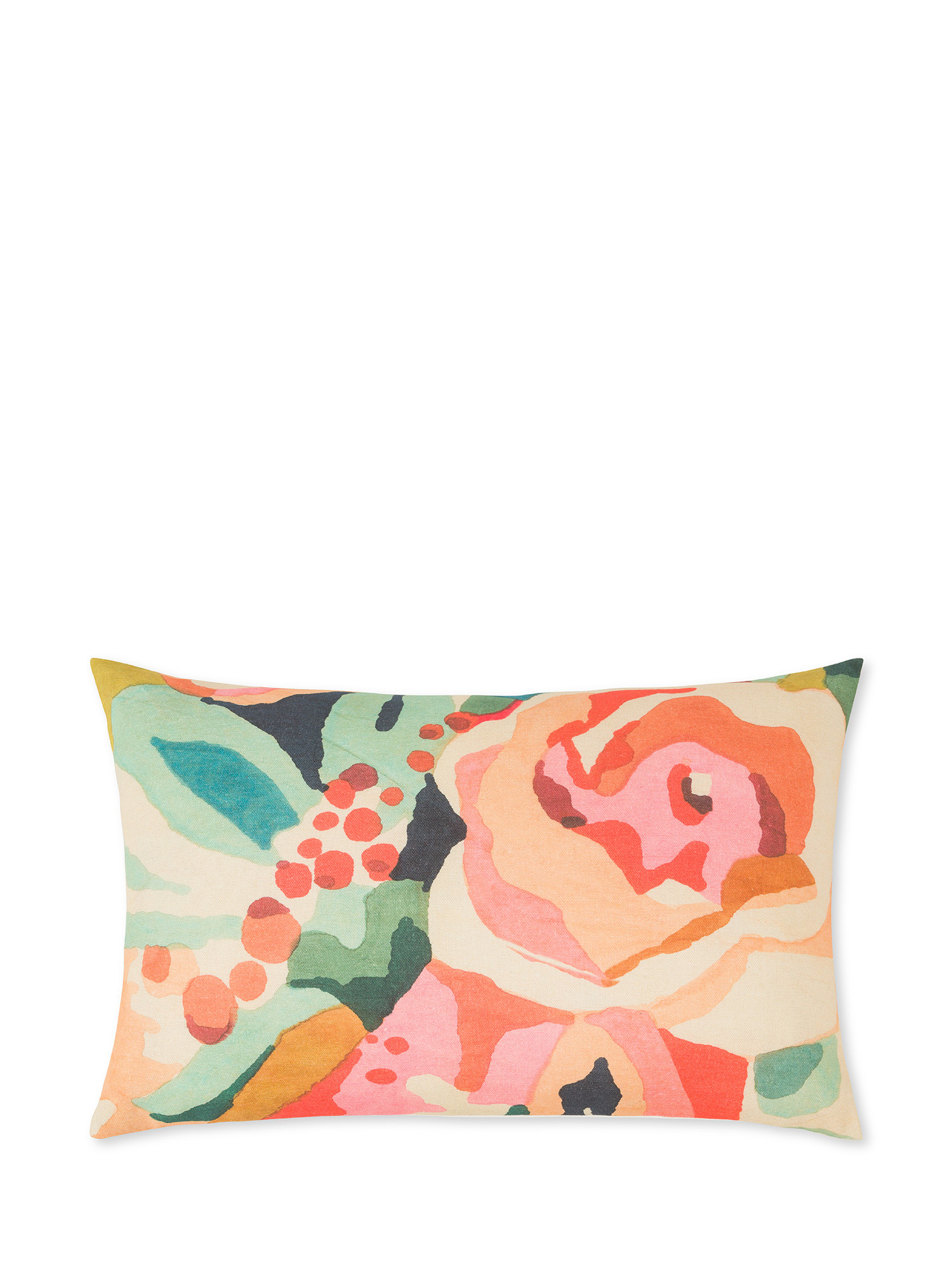 Printed fabric cushion with flowers motif 35X55cm, Light Beige, large image number 0