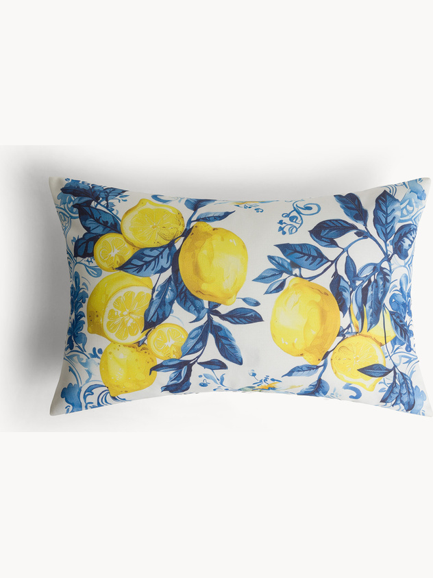 Lemon-print cotton cushion 35x55cm