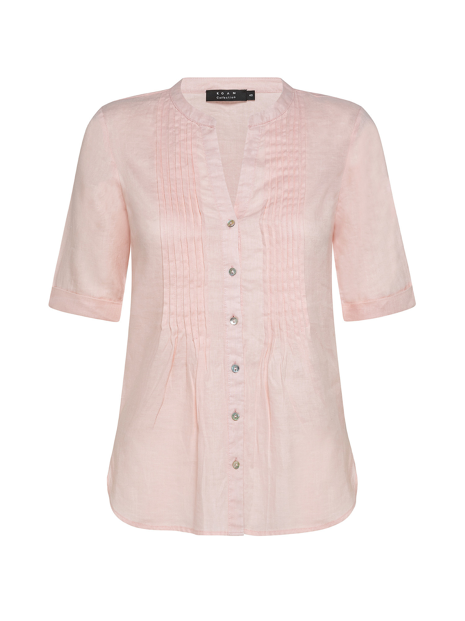 Camicia puro lino con pieghine, Rosa, large image number 0