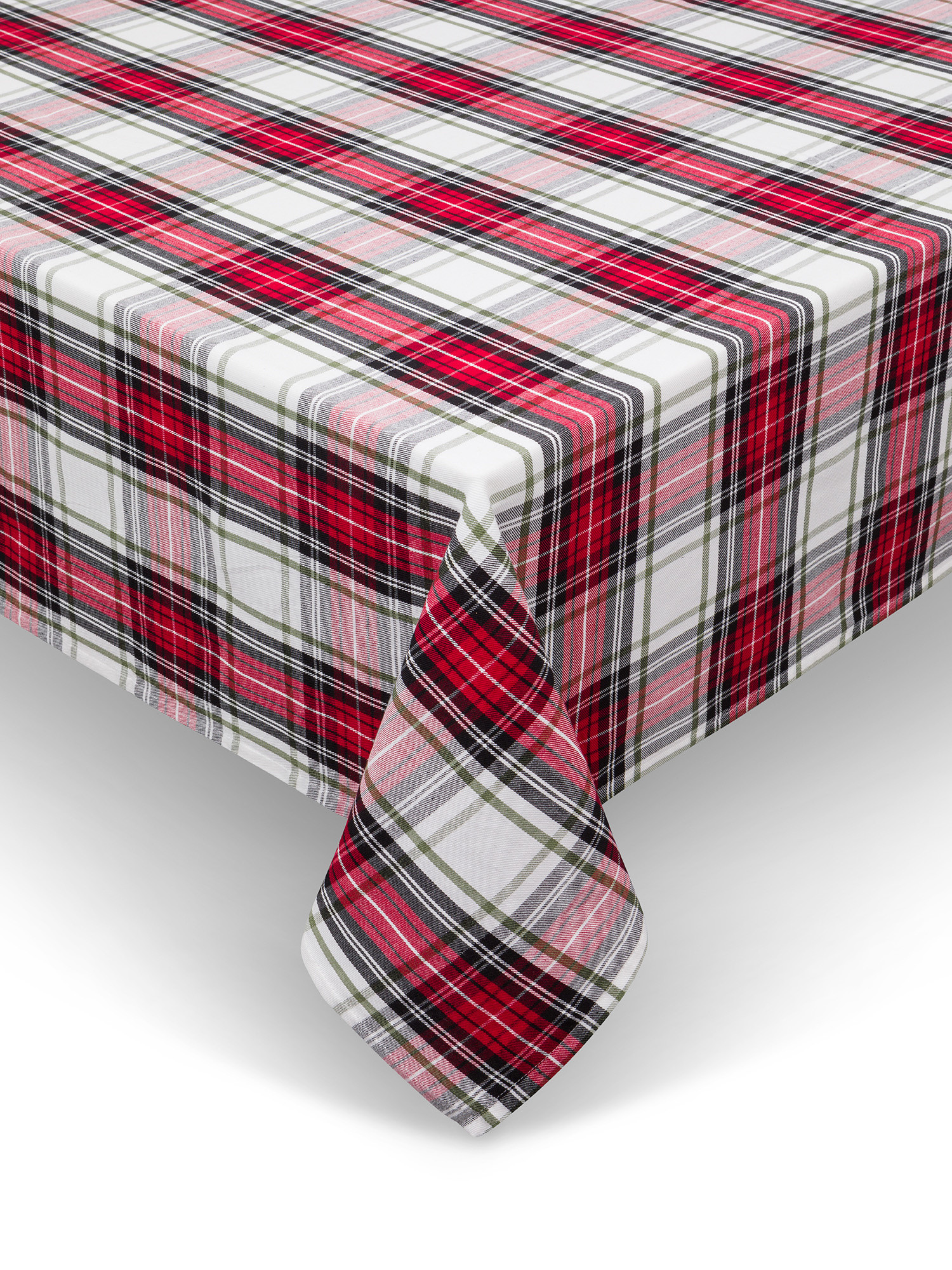 Tartan cotton twill tablecloth, White, large image number 0