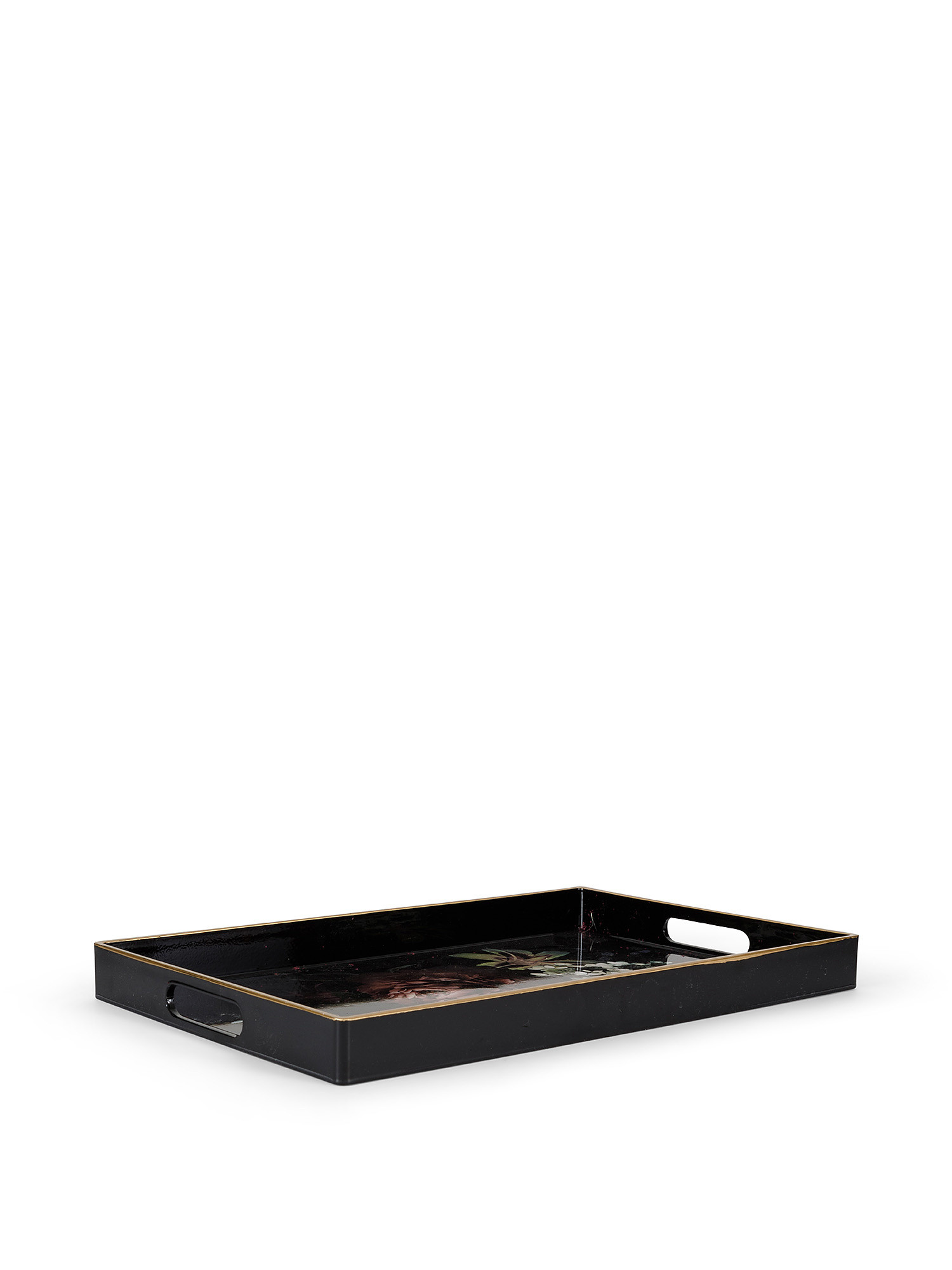 Plastic tray with floral motif, Black, large image number 0