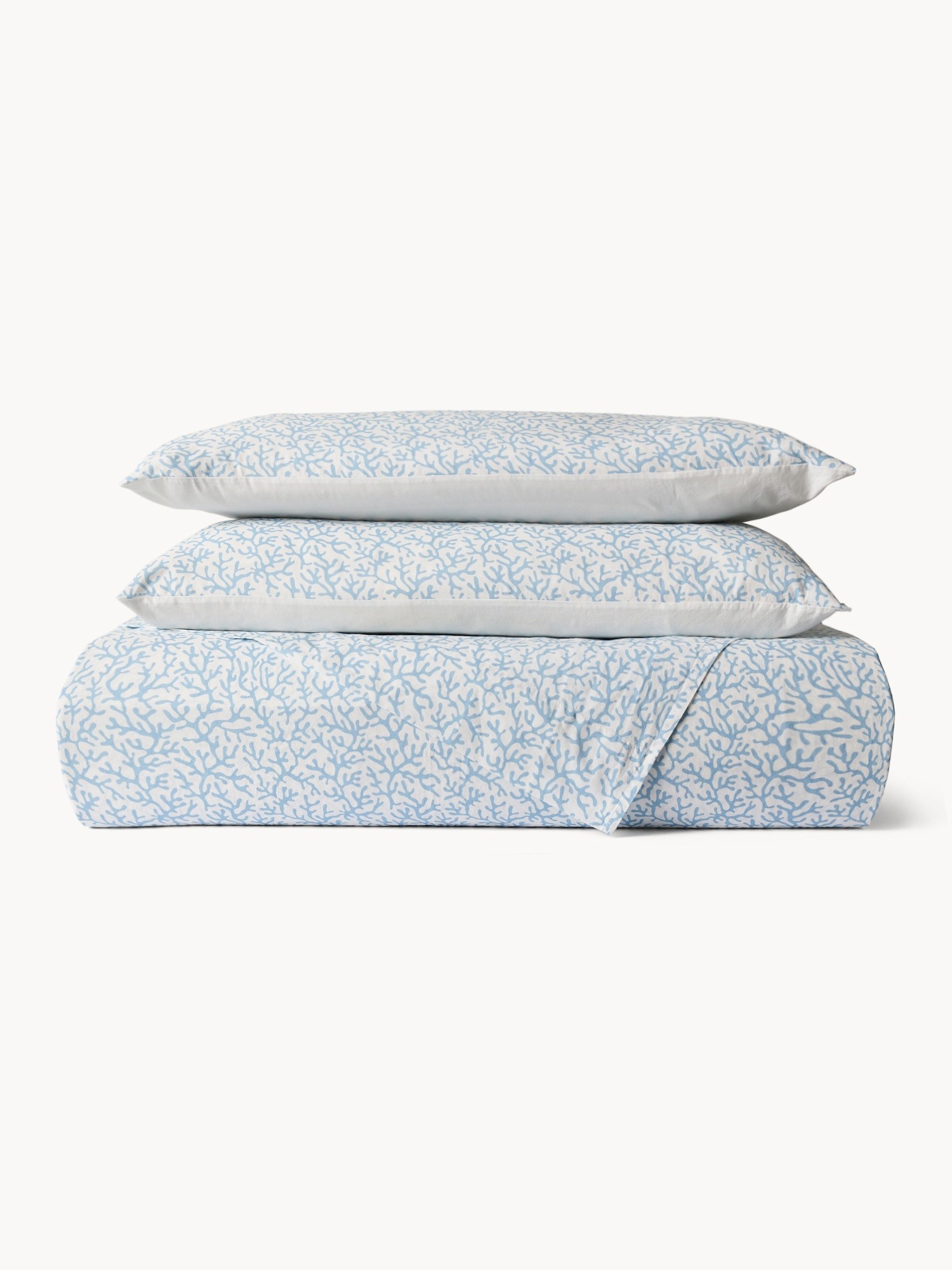 Coral-patterned washed cotton pillowcase, White / Blue, large image number 0