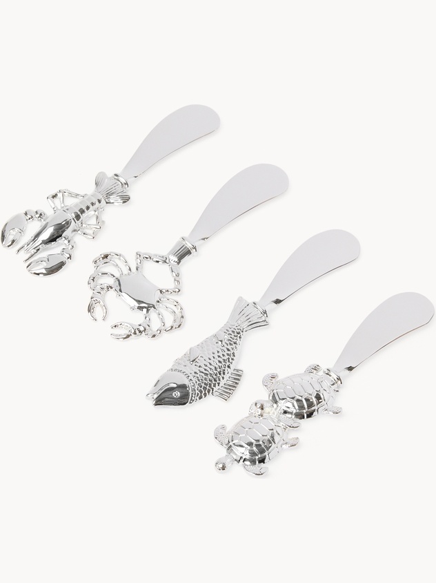 Set of 4 metal spatulas with nautical motifs