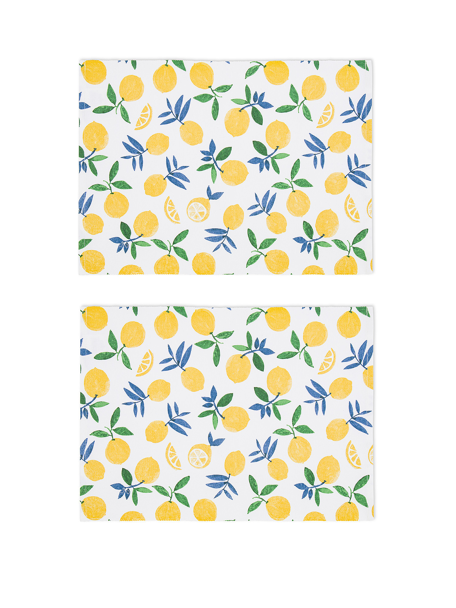 Set of 2 lemon print cotton placemats, White, large image number 0