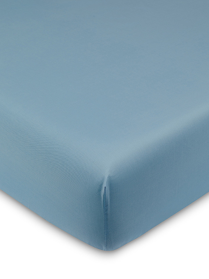 Solid color percale cotton fitted sheet, Light Blue, large image number 0