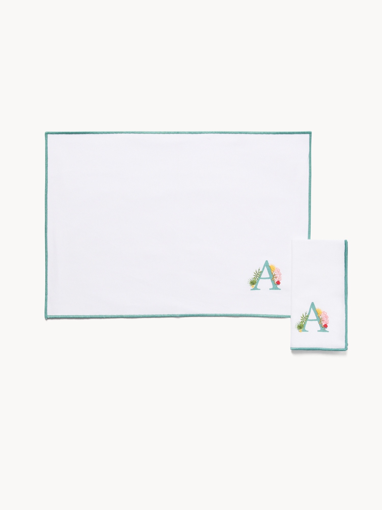 Pure cotton napkin and placemat set with initial A, White 1, large image number 0