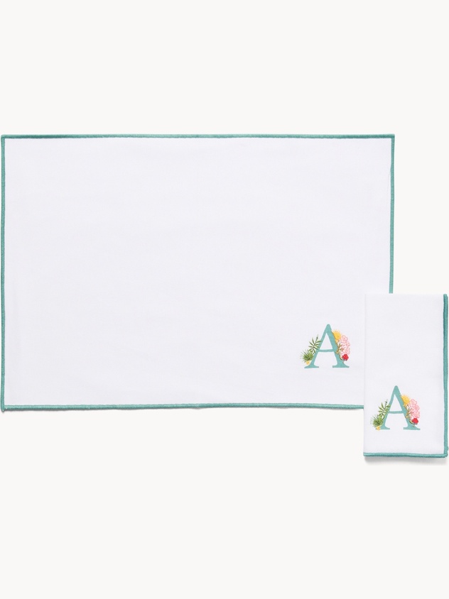 Pure cotton napkin and placemat set with initial A