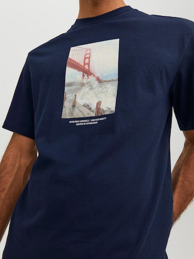 Jack & Jones - Regular fit T-shirt with print, Blue, large image number 6