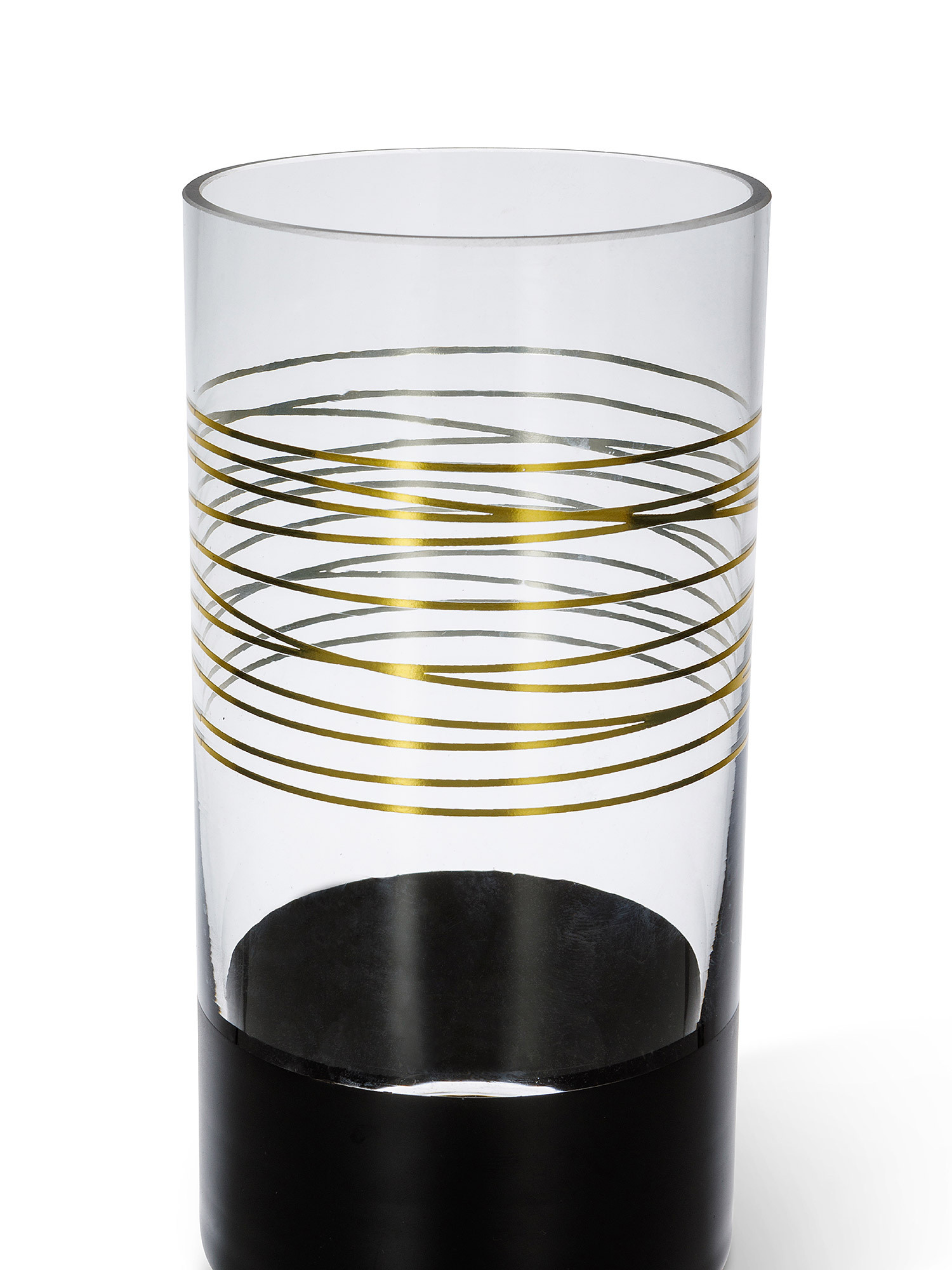 Vaso vetro dettagli nero e oro, Trasparente, large image number 1