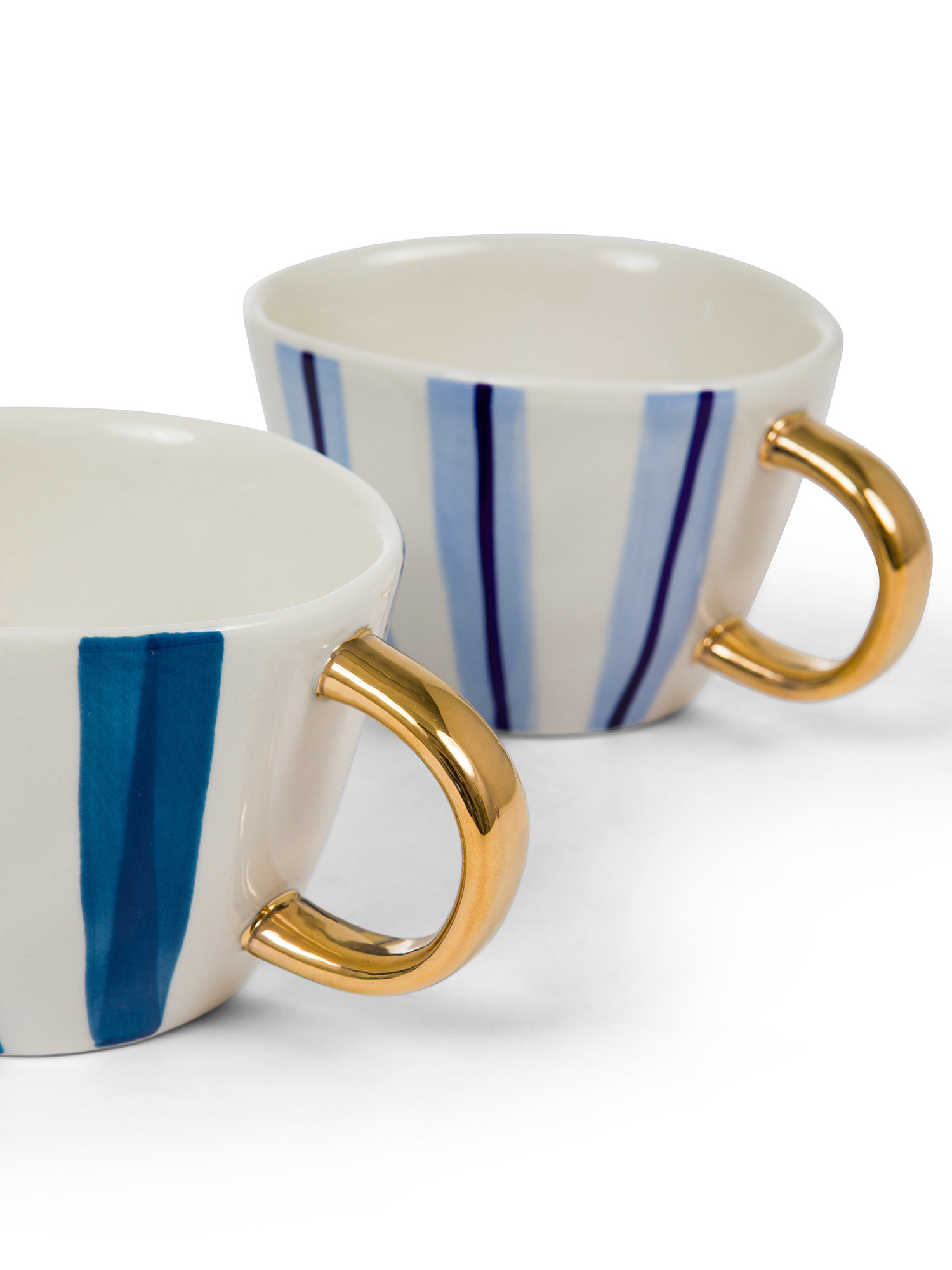 Striped stoneware breakfast mug, White / Blue, large image number 1