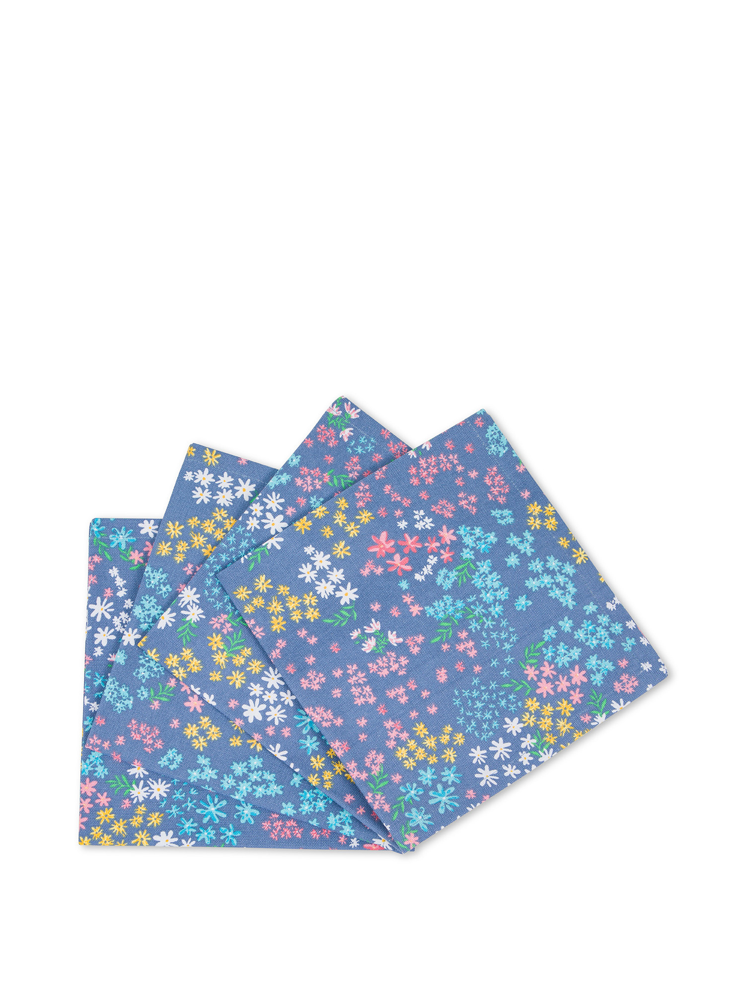 Set of 4 pure cotton napkins with flower print, Blue, large image number 0