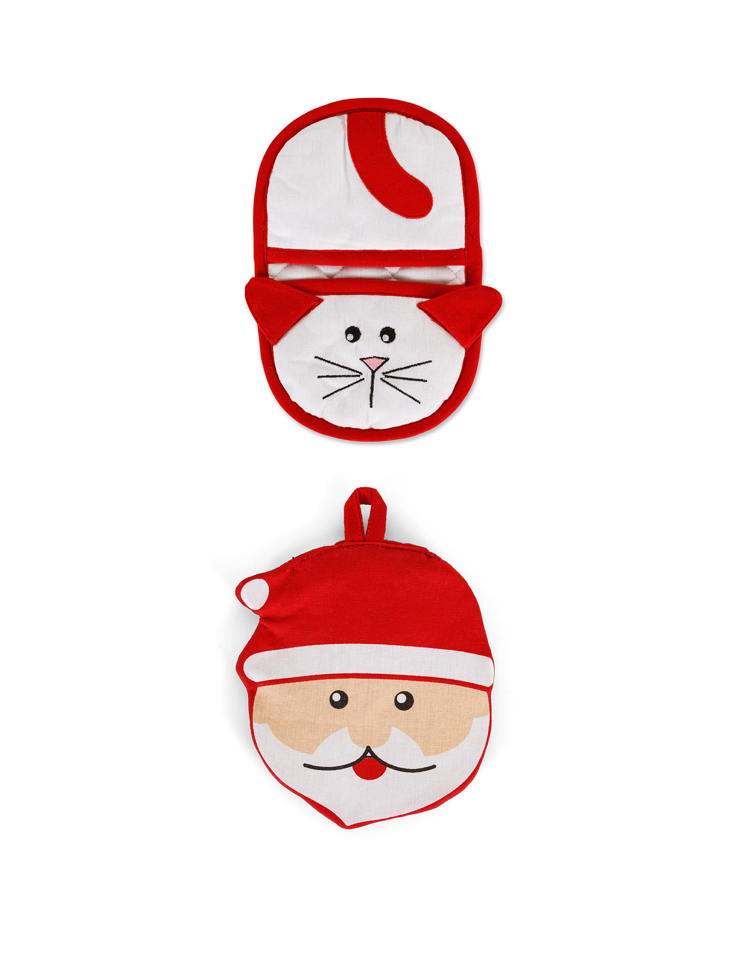 Presine in cotone motivo gatto e Babbo Natale, Rosso, large image number 0