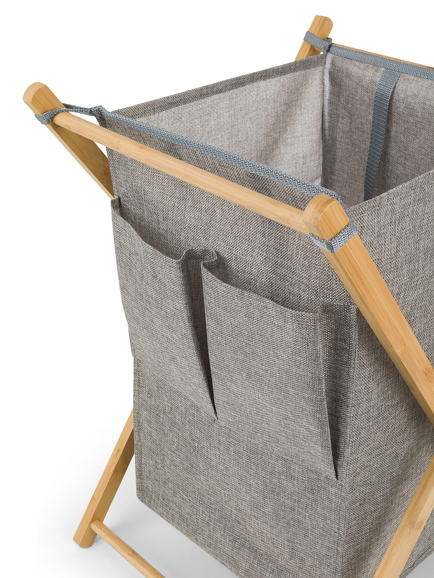 Woven and bamboo laundry basket, Grey, large image number 1