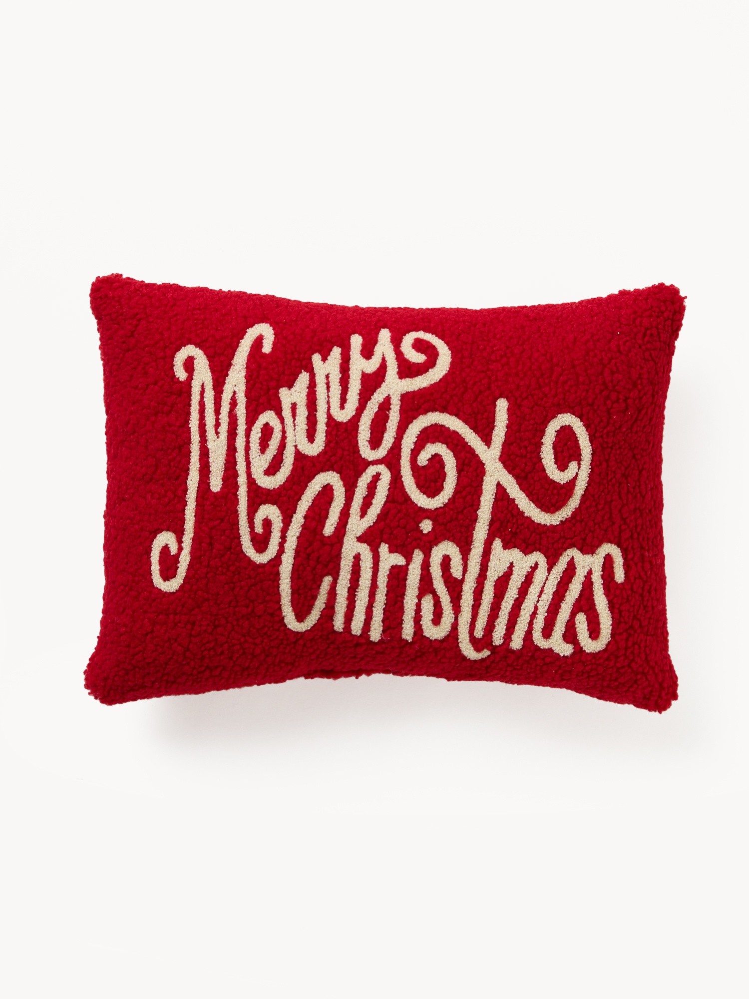 Embroidered boucl&eacute; fabric cushion 50x35cm, Red, large image number 0