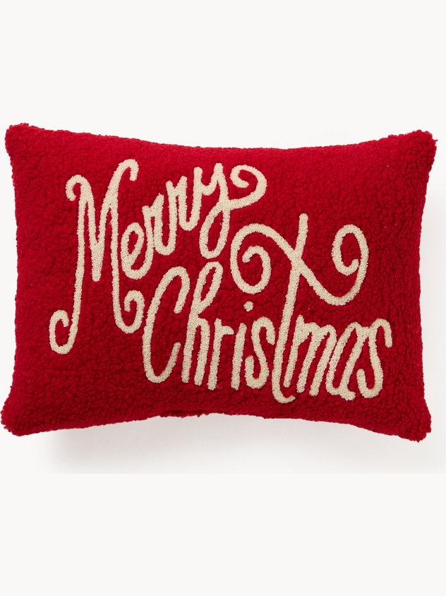 Embroidered boucl&eacute; fabric cushion 50x35cm