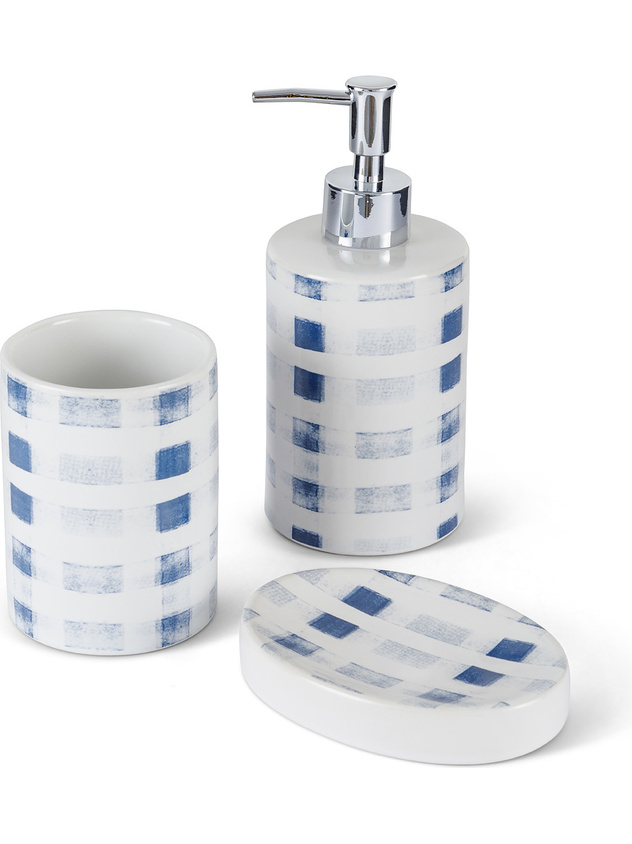 Set 3 accessori bagno ceramica motivo check