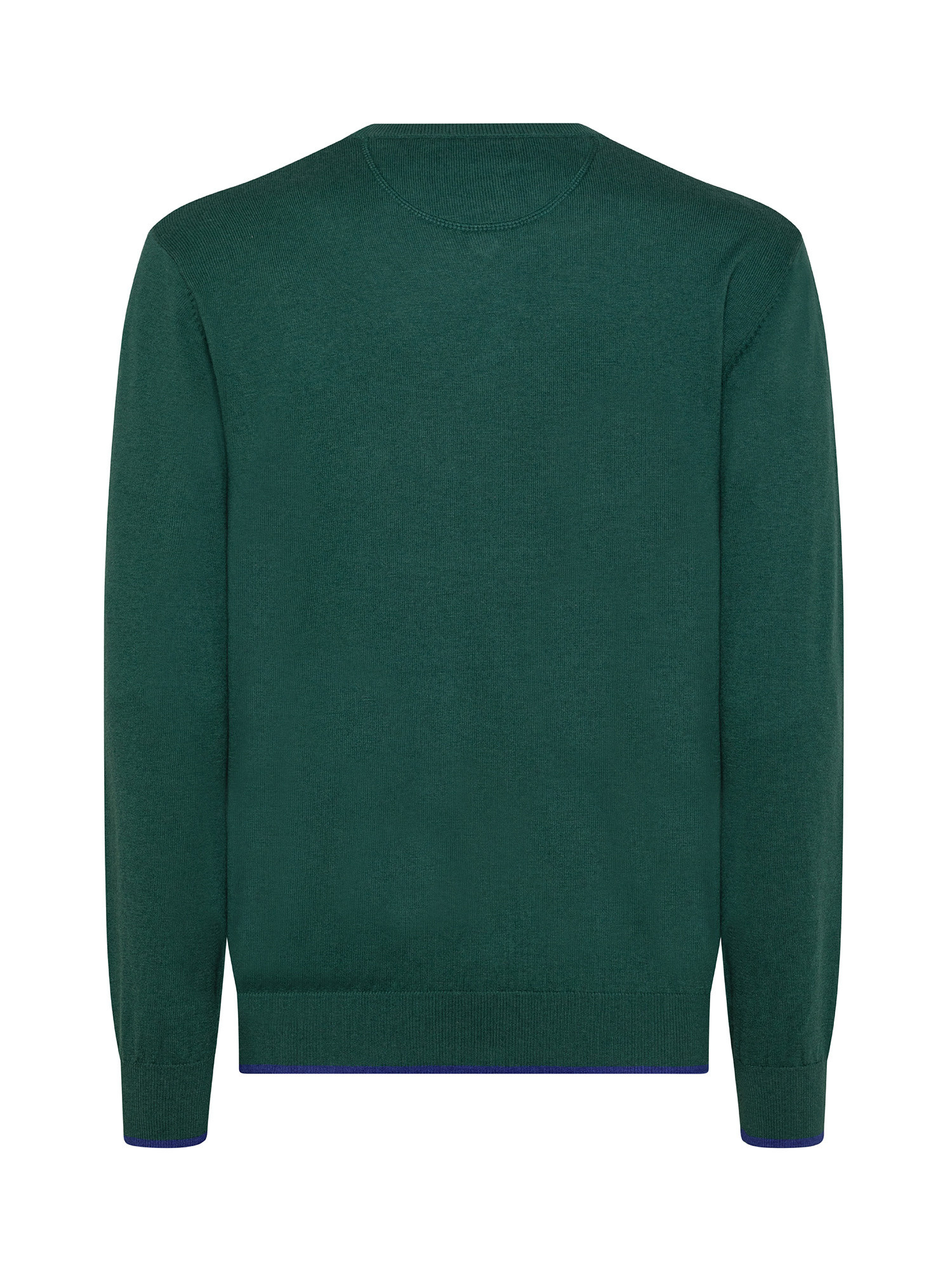 Round-neck sweater in mixed cotton wool with regular fit long sleeves, Dark Green, large image number 1