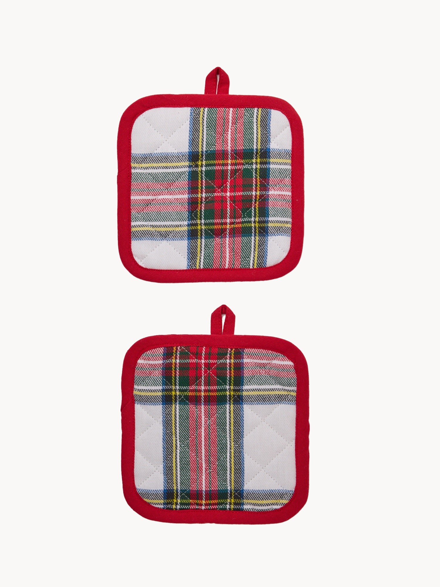 Set of 2 pot holders in yarn-dyed pure cotton with a tartan pattern, Brick Red, large image number 0