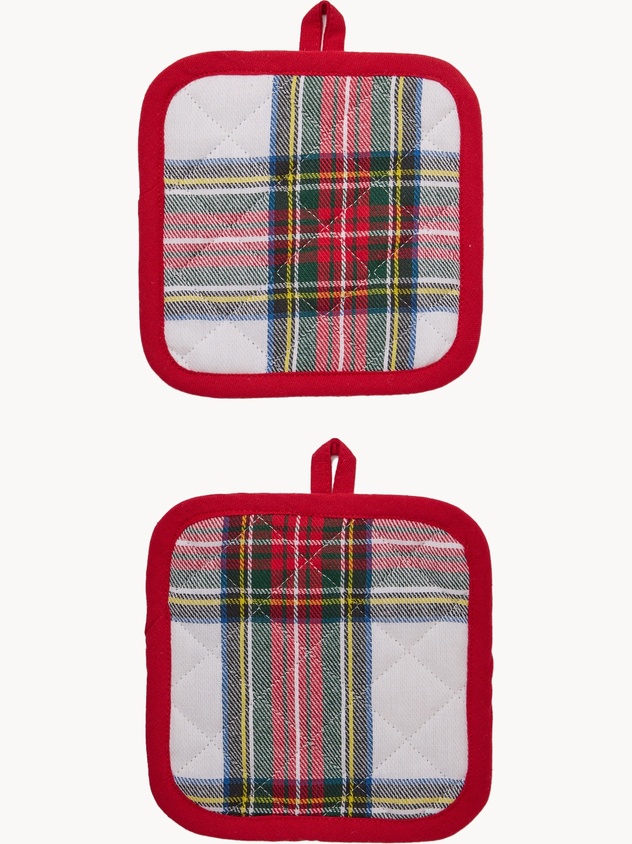Set of 2 pot holders in yarn-dyed pure cotton with a tartan pattern