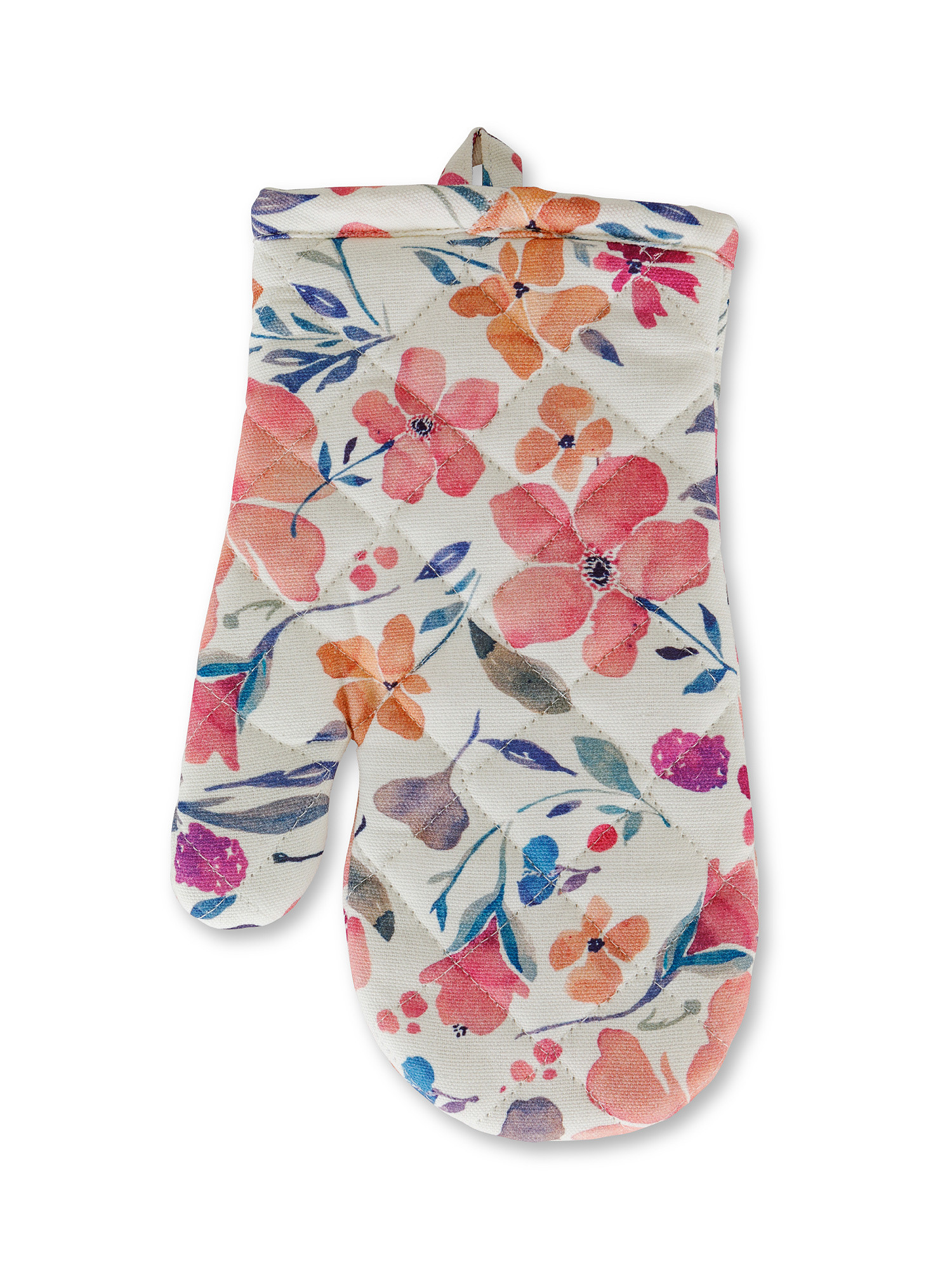 Oven mitt in 100% cotton with patchwork flower print, Pink, large image number 0