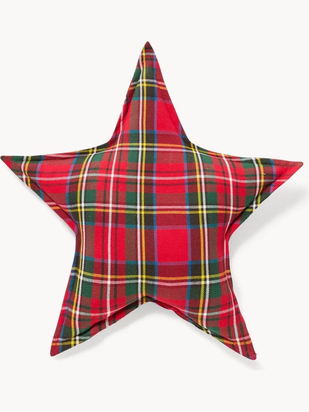 Star-shaped cushion with tartan pattern