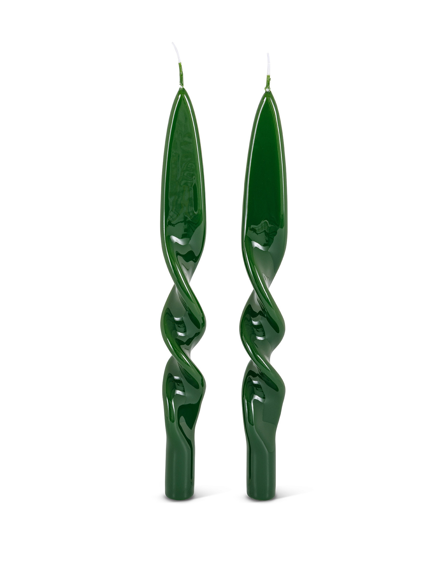Set of 2 lacquered wax twist candles made in Italy, Dark Green, large image number 0