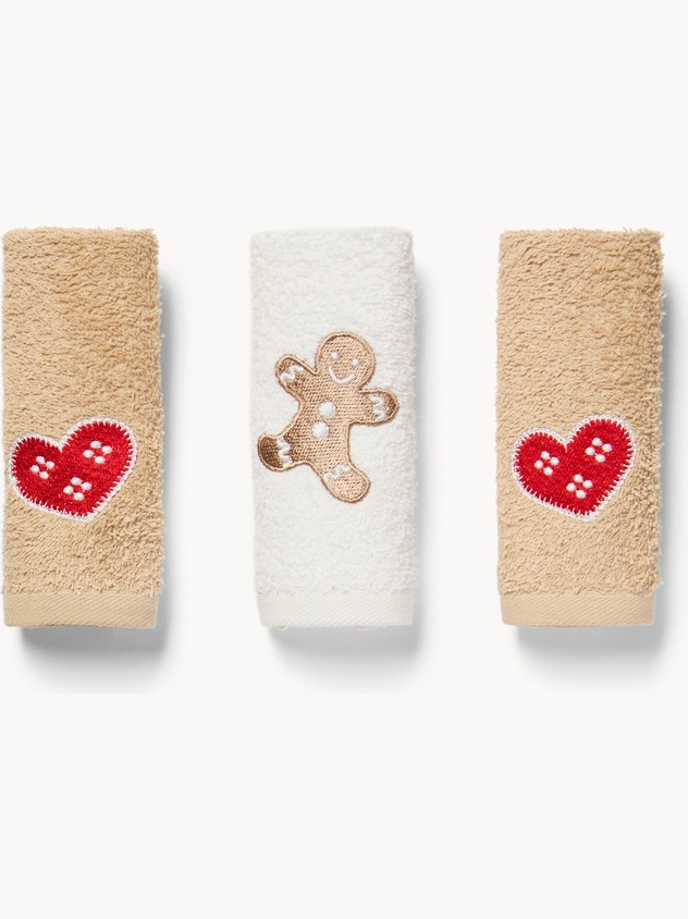 Set 3 lavette in spugna di cotone ricamo natalizio