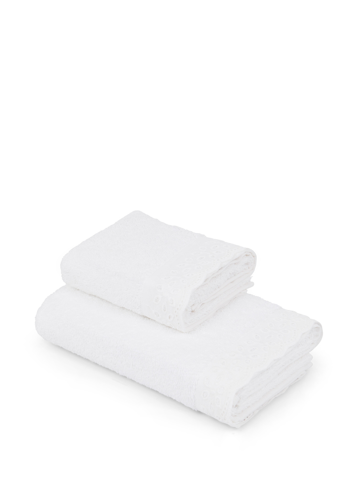 Asciugamano in spugna di cotone con bordo Sangallo, Bianco, large image number 0