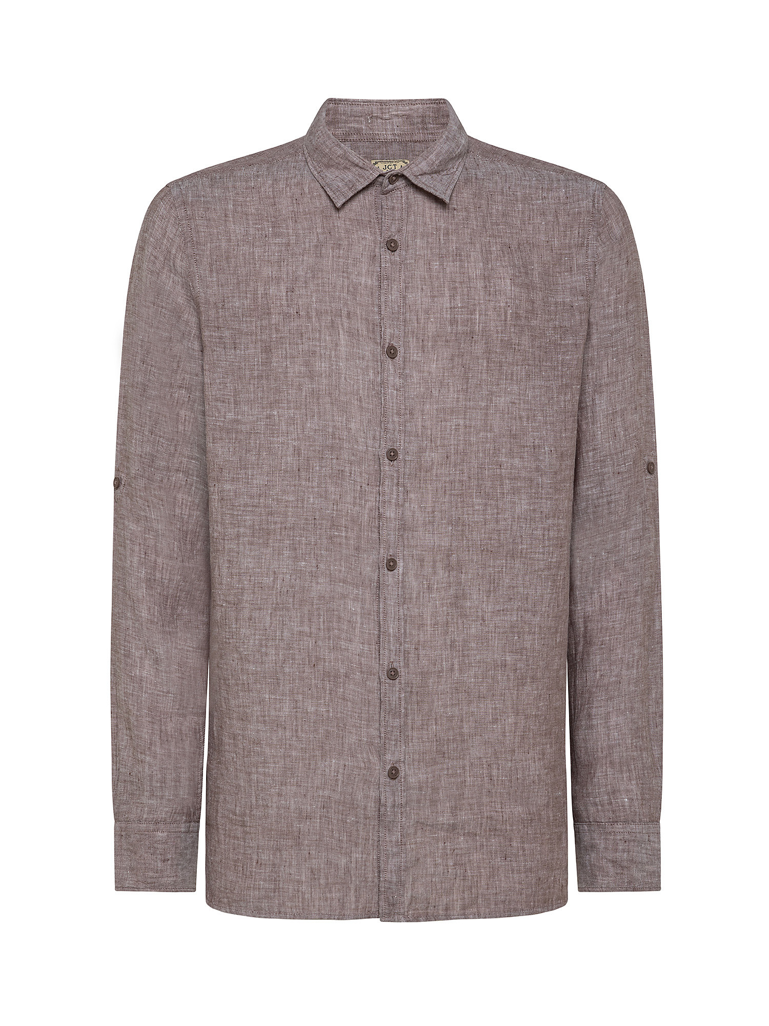 Camicia puro lino collo francese, Marrone chiaro, large image number 0