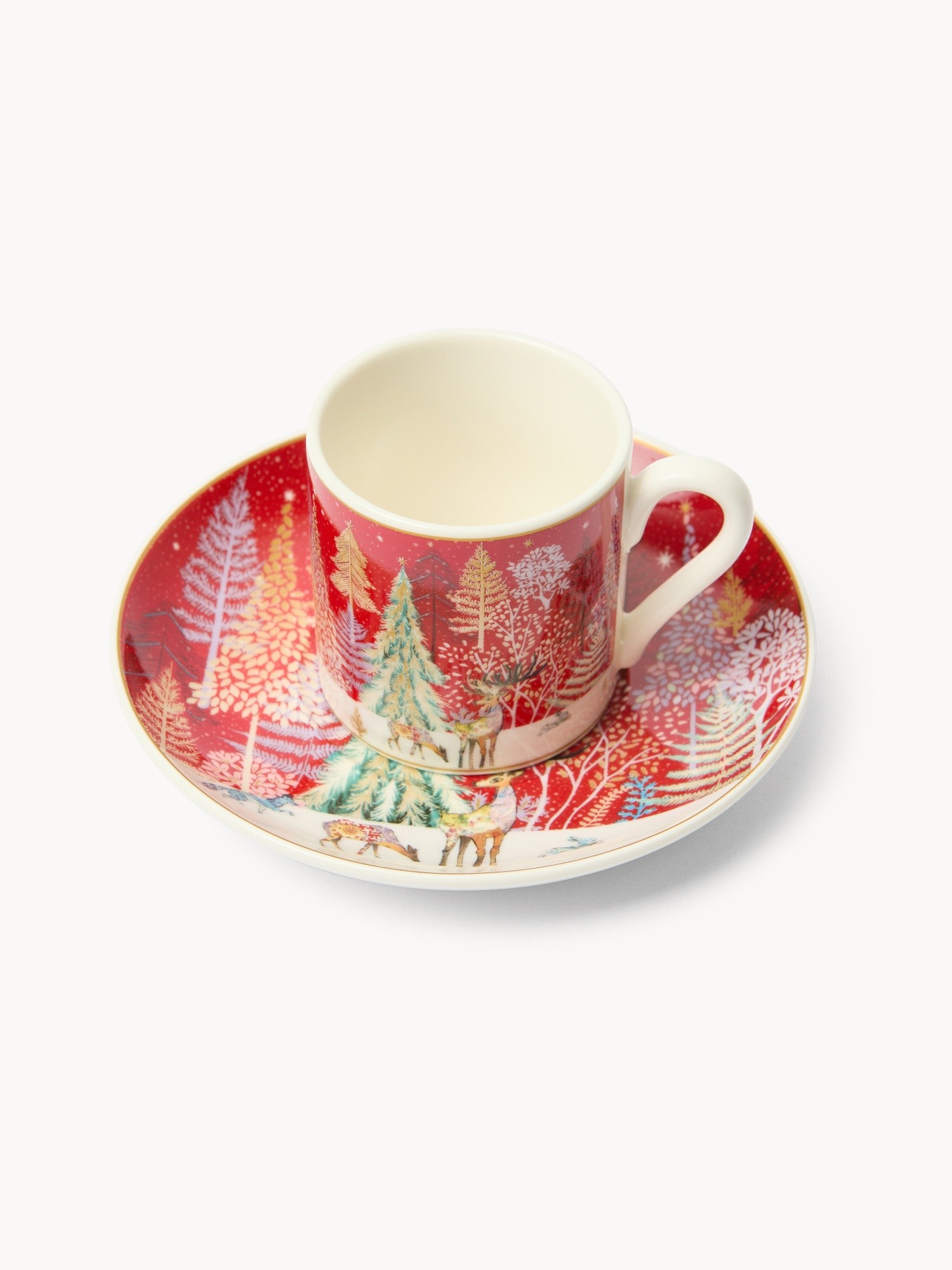 Set 4 tazze caffè in new bone china alci vintage, Rosso, large image number 1