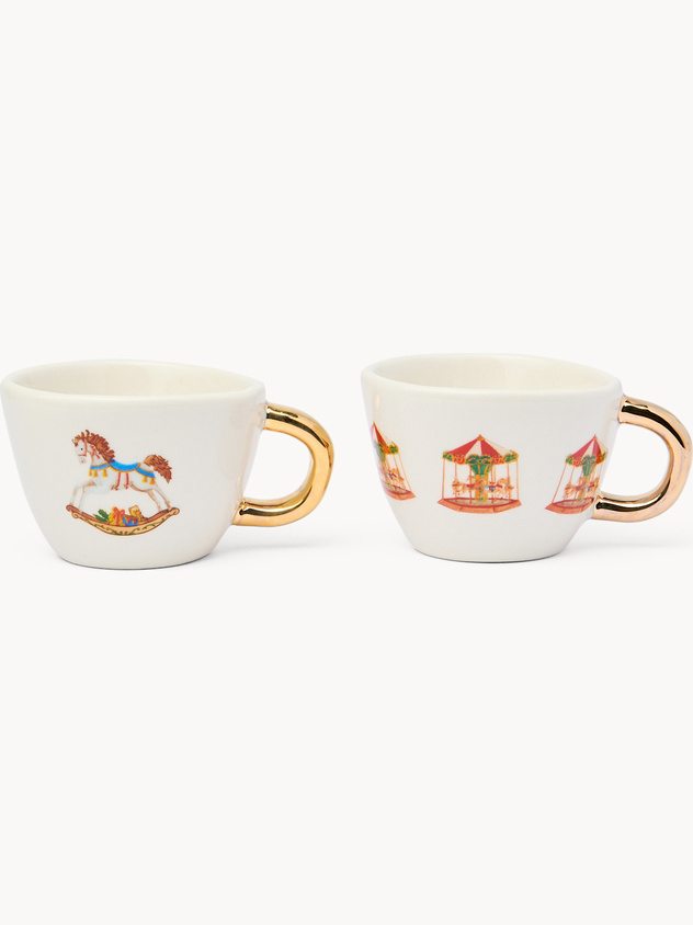 Decorated stoneware coffee cups