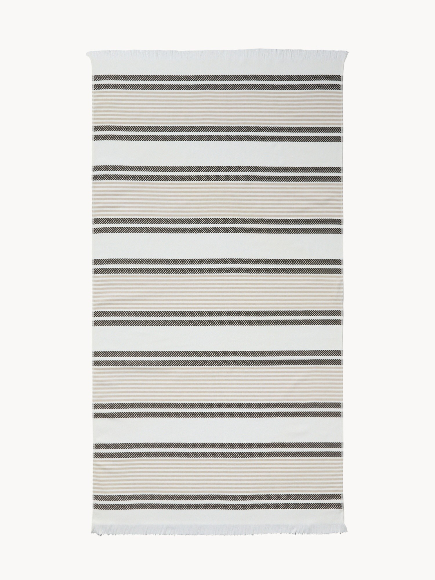 Hammam Beach Towel with Fringes - Introductory Price, White / Beige, large image number 0
