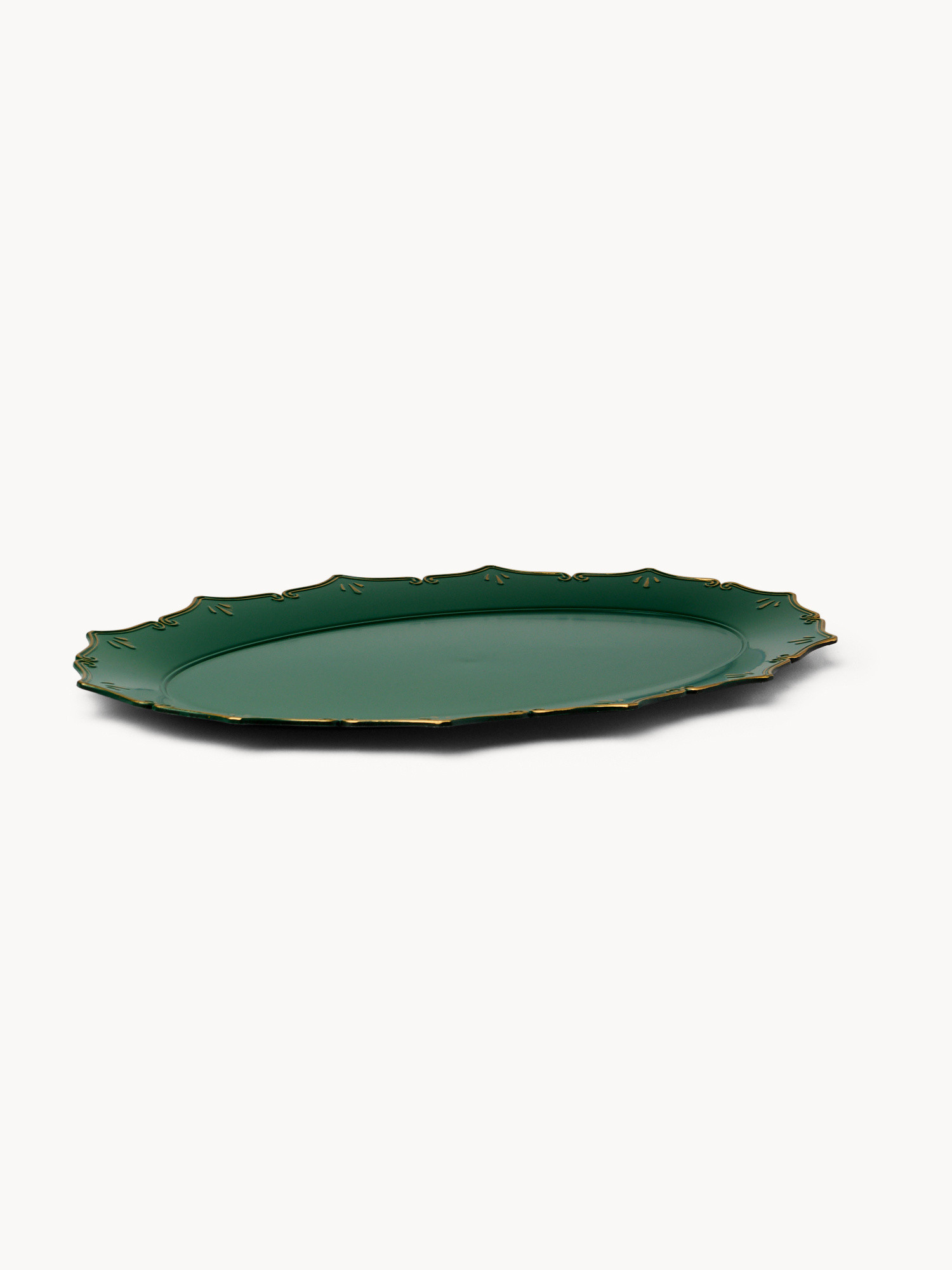 Oval tray with scalloped edges, Green, large image number 0