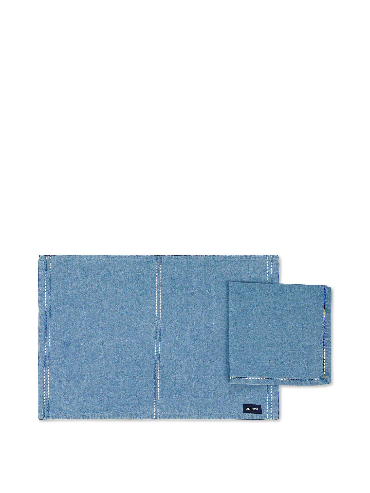 Cotton denim placemat and napkin set, Light Blue, large image number 0
